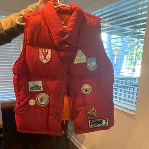 Ralph Lauren red reversible vest with patches.